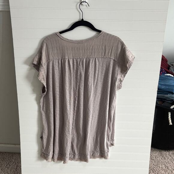 Umgee Taupe Blouse with Button Detail - Picture 3 of 5